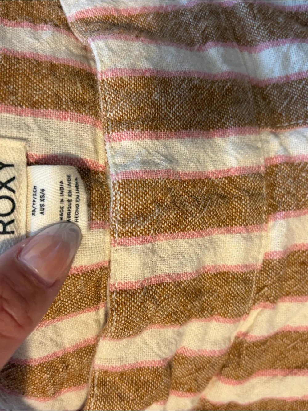 Roxy Brown Ribbed Tank with Tan & White Striped Pants